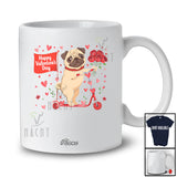 Personalized Custom Name Happy Valentine's Day; Lovely Hearts Flowers Pug Riding Scoter T-Shirt