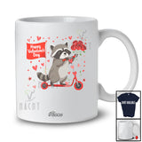 Personalized Custom Name Happy Valentine's Day; Lovely Hearts Flowers Raccoon Riding Scoter T-Shirt