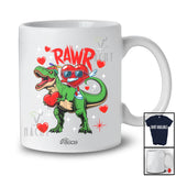 Personalized Custom Name Rawr; Joyful Valentine Dabbing Heart Riding T-Rex Dinosaur; Boys Family T-Shirt