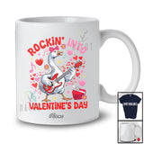 Personalized Custom Name Rockin' Into Valentine; Joyful Goose Playing Bass Guitar; Girls Family T-Shirt