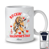 Personalized Custom Name Rockin' Into Valentine; Joyful Lion Playing Bass Guitar Men Boys Family T-Shirt