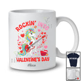 Personalized Custom Name Rockin' Into Valentine; Joyful Unicorn Playing Bass Guitar; Girls Family T-Shirt