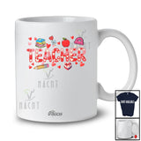 Personalized Custom Name Teacher; Lovely Valentine Hearts School Tools; Women Proud Jobs T-Shirt