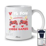 Personalized Custom Name V Is For Video Gamer Not Valentine; Joyful Games; Men Boys Gamer T-Shirt
