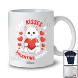Personalized Custom Name Cat Kisses Valentine Wishes; Lovely Cat Hugging Heart Lover Owner T-Shirt