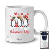 Personalized Custom Name Flock It Was Valentine's Day; Adorable Three Penguin Hearts Bird Lover T-Shirt