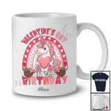 Personalized Custom Name Valentine's Day Is My Birthday; Lovely Unicorn Holding Heart Rainbow T-Shirt