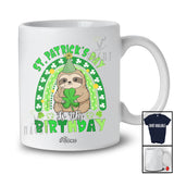 Personalized Custom Name St. Patrick's Day Is My Birthday; Lovely Sloth Rainbow Holding Shamrock T-Shirt