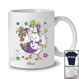 Personalized Custom Name Unicorn Riding Chicken; Joyful Mardi Gras Chicken Masked Beads T-Shirt