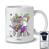 Personalized Custom Name Unicorn Riding Elephant; Joyful Mardi Gras Elephant Masked Beads T-Shirt