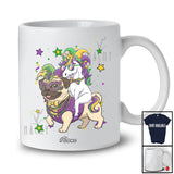 Personalized Custom Name Unicorn Riding Pug; Joyful Mardi Gras Pug Masked Beads T-Shirt