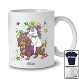 Personalized Custom Name Unicorn Riding Dachshund; Joyful Mardi Gras Dachshund Masked Beads T-Shirt