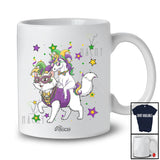 Personalized Custom Name Unicorn Riding Cat; Joyful Mardi Gras Cat Masked Beads T-Shirt