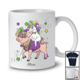 Personalized Custom Name Unicorn Riding Pig; Joyful Mardi Gras Pig Masked Beads T-Shirt