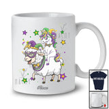 Personalized Custom Name Unicorn Riding Sheep; Joyful Mardi Gras Sheep Masked Beads T-Shirt