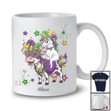 Personalized Custom Name Unicorn Riding Cow; Joyful Mardi Gras Cow Masked Beads T-Shirt