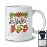 Personalized Custom Name Three Raccoons In Christmas Socks; Lovely Animal Lover Family Group T-Shirt