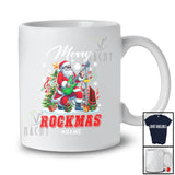 Personalized Custom Name Merry Rockmas; Cheerful Christmas Santa Playing Guitar; Rock Music T-Shirt