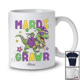 Personalized Custom Name Mardi Grawr; Amusing T-Rex Wearing Mardi Gras Mask Beads; Dinosaur T-Shirt