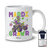 Personalized Custom Name Mardi Grawr; Amusing Mardi Gras T-Rex Mask Beads Riding Monster Truck T-Shirt