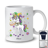 Personalized Custom Name Unicorn Sunglasses Eating Donut; Joyful Mardi Gras Beads Food T-Shirt