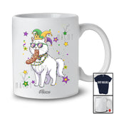 Personalized Custom Name Cat Sunglasses Eating Sausage; Joyful Mardi Gras Beads Food T-Shirt