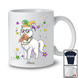 Personalized Custom Name Cat Sunglasses Eating Pizza; Joyful Mardi Gras Beads Italian Food T-Shirt