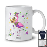 Personalized Custom Name Flamingo Masked Eating Hot Dog; Joyful Mardi Gras Beads Food T-Shirt