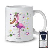 Personalized Custom Name Flamingo Masked Eating Sausage; Joyful Mardi Gras Beads Food T-Shirt