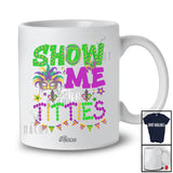 Personalized Custom Name Show Me The Titties; Sarcastic Mardi Gras Beads Mask Couple T-Shirt