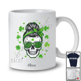 Personalized Custom Name Skull Messy Bun Hair Women; Scary St. Patrick's Day Shamrock Family T-Shirt
