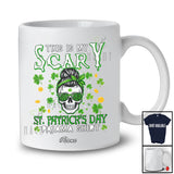 Personalized Custom Name My Scary St. Patrick's Day; Humorous Messy Bun Hair Women Skull T-Shirt