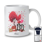 Personalized Custom Name Couple Bernedoodles With Hearts Tree; Lovely Valentine Heart Flowers T-Shirt