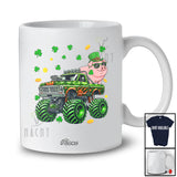 Personalized Custom Name Pig On Monster Truck; Joyful St. Patrick's Day Shamrock Farm Animal T-Shirt