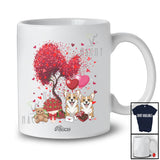 Personalized Custom Name Couple Corgi With Hearts Tree; Lovely Valentine Heart Flowers T-Shirt
