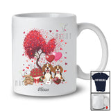 Personalized Custom Name Couple Beagle With Hearts Tree; Lovely Valentine Heart Flowers T-Shirt
