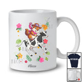 Personalized Custom Name Hawaiian Groundhog Riding Cow; Lovely Cow Flowers Floral Farmer T-Shirt