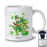 Personalized Custom Name Groundhog Riding T-Rex; Joyful St. Patrick's Day Shamrock Dinosaur T-Shirt