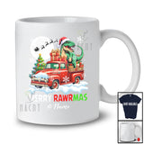 Personalized Custom Name Merry Rawrmas; Lovely Christmas T-Rex Dinosaur On Pickup Truck; Family T-Shirt