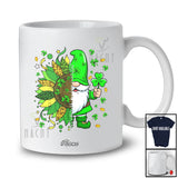 Personalized Custom Name Gnome Half Leopard Sunflower; Lovely St. Patrick's Day Lucky Shamrock T-Shirt