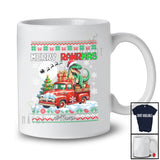Personalized Custom Name Merry Rawrmas; Lovely Christmas Sweater T-Rex On Pickup Truck T-Shirt