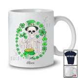 Personalized Custom Name Skeleton Holding Shamrock; Humorous St. Patrick's Day Lucky Irish T-Shirt