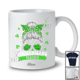 Personalized Custom Name Shenanigans Teacher; Adorable St. Patrick's Day Messy Bun Hair T-Shirt