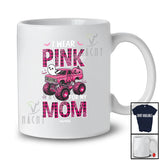 Personalized Custom Name Wear Pink For Mom; Lovely Halloween Breast Cancer Plaid Monster Truck T-Shirt