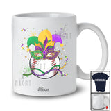 Personalized Custom Name Baseball Wearing Mardi Gras Mask Beads; Joyful Parades Sport Player T-Shirt