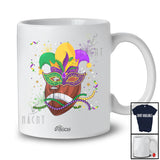 Personalized Custom Name Football Wearing Mardi Gras Mask Beads; Joyful Parades Sport Player T-Shirt