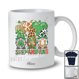 Personalized Custom Name Shenanigans Squad; Lovely St. Patrick's Day Three Leopard Gnomes Drinking Coffee T-Shirt