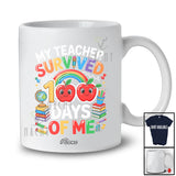Personalized Custom Name My Teacher Survived 100 Days Of Me; Joyful School Students Rainbow T-Shirt