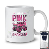 Personalized Custom Name Wear Pink For Grandma; Lovely Halloween Breast Cancer Plaid Monster Truck T-Shirt