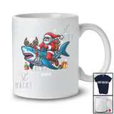 Personalized Custom Name Santa Riding Reindeer Shark; Amusing Christmas Lights Sea Animal T-Shirt